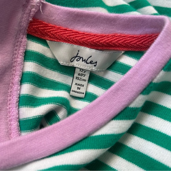 Joules Rosalee A-Line Horse & Rainbow Green Striped Long Sleeve Dress Size 12Y - Picture 7 of 8